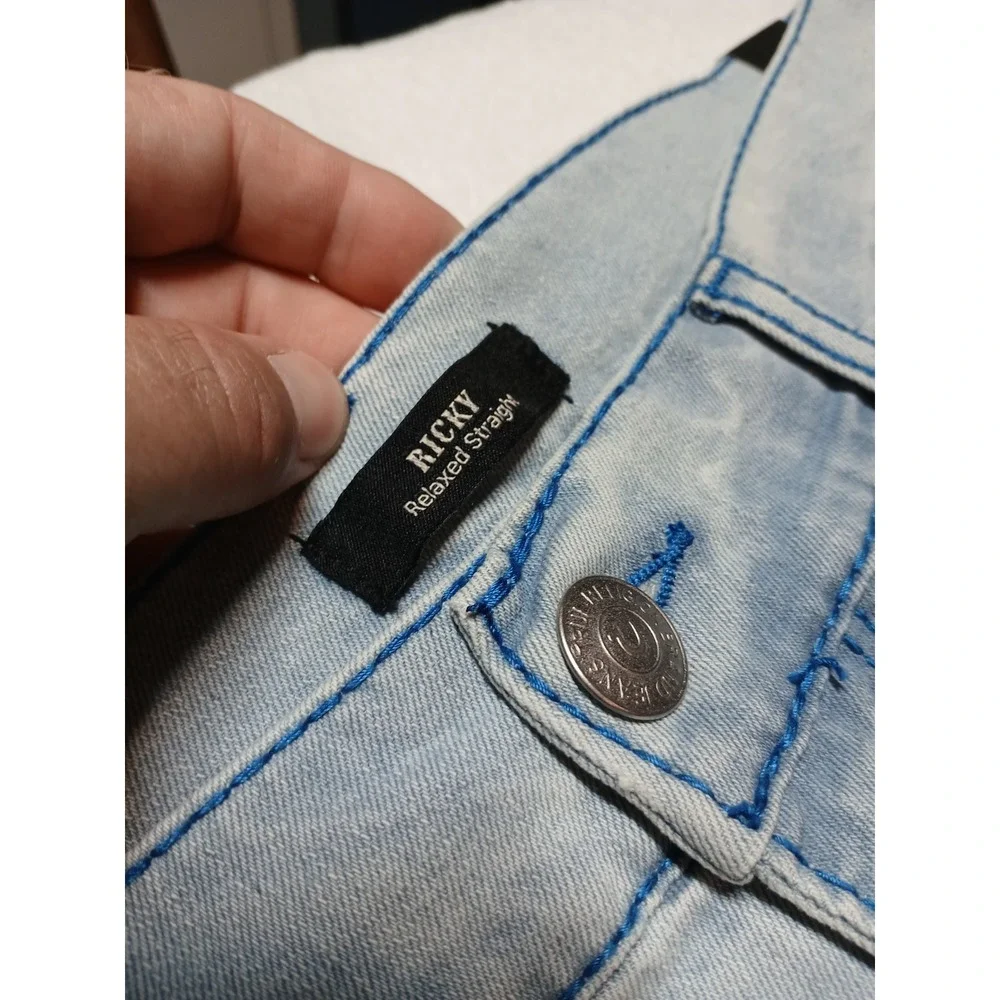 NWT True Religion Ricky Big T Straight Jeans 36x34 Light Endless Wash Blue